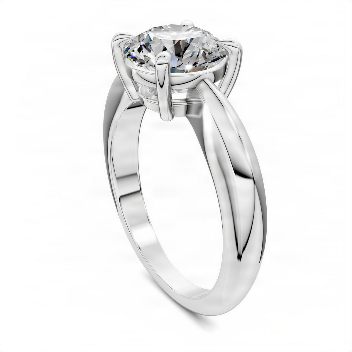 Silver-toned round solitaire ring with prong-set center stone and tapered band