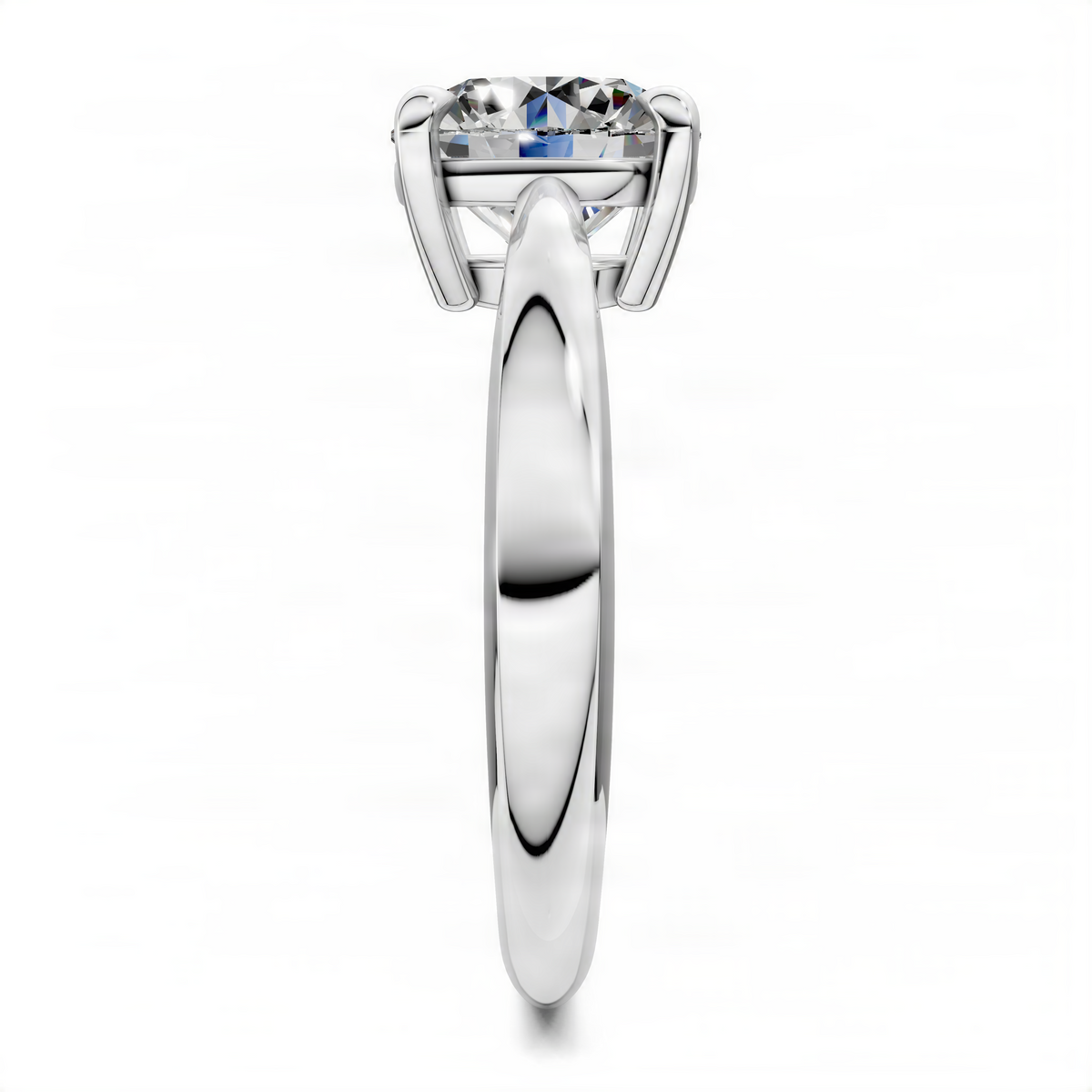Platinum round solitaire ring with tapered band and four-prong center stone
