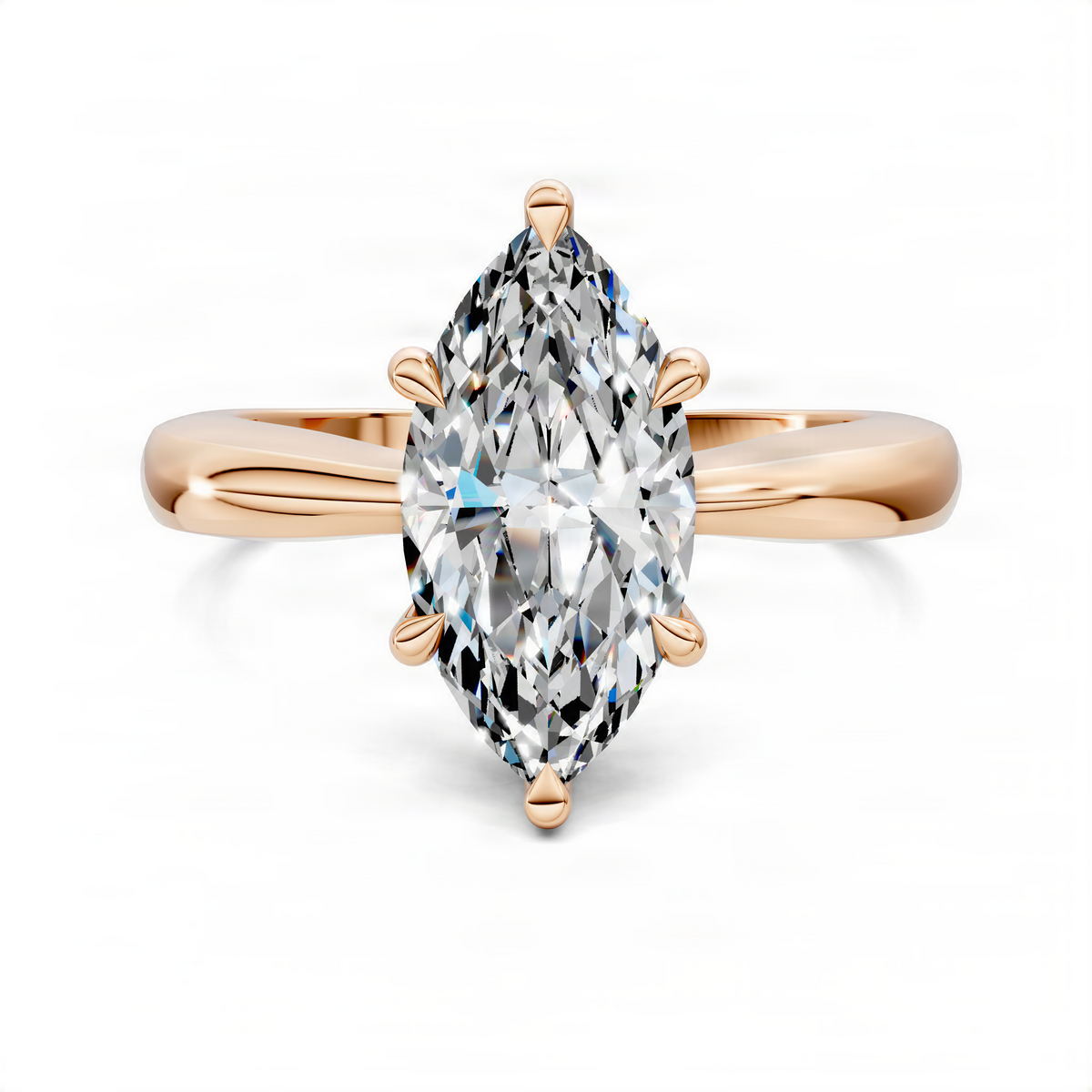 Marquise solitaire ring with marquise center diamond and rose gold tapered band