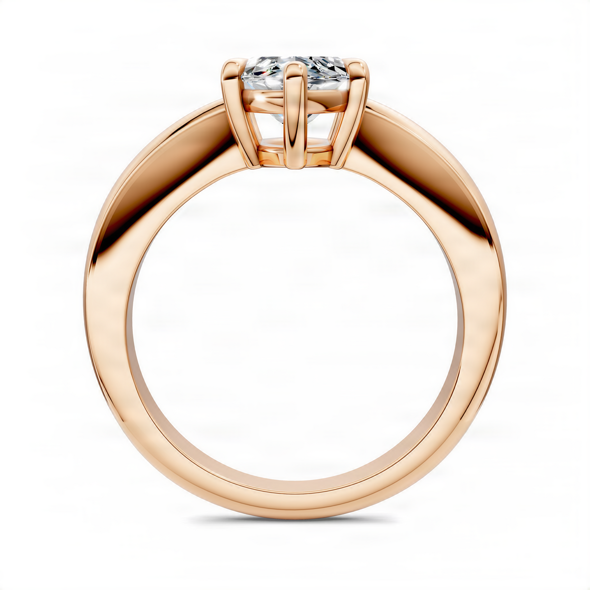 Marquise solitaire ring top view showing rose gold band and marquise prongs