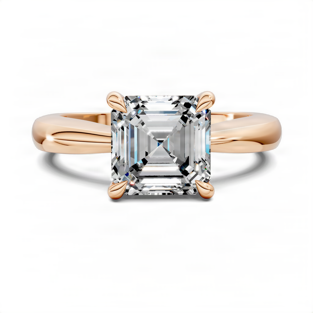 Rose gold Asscher-cut solitaire ring with prong-set square center stone