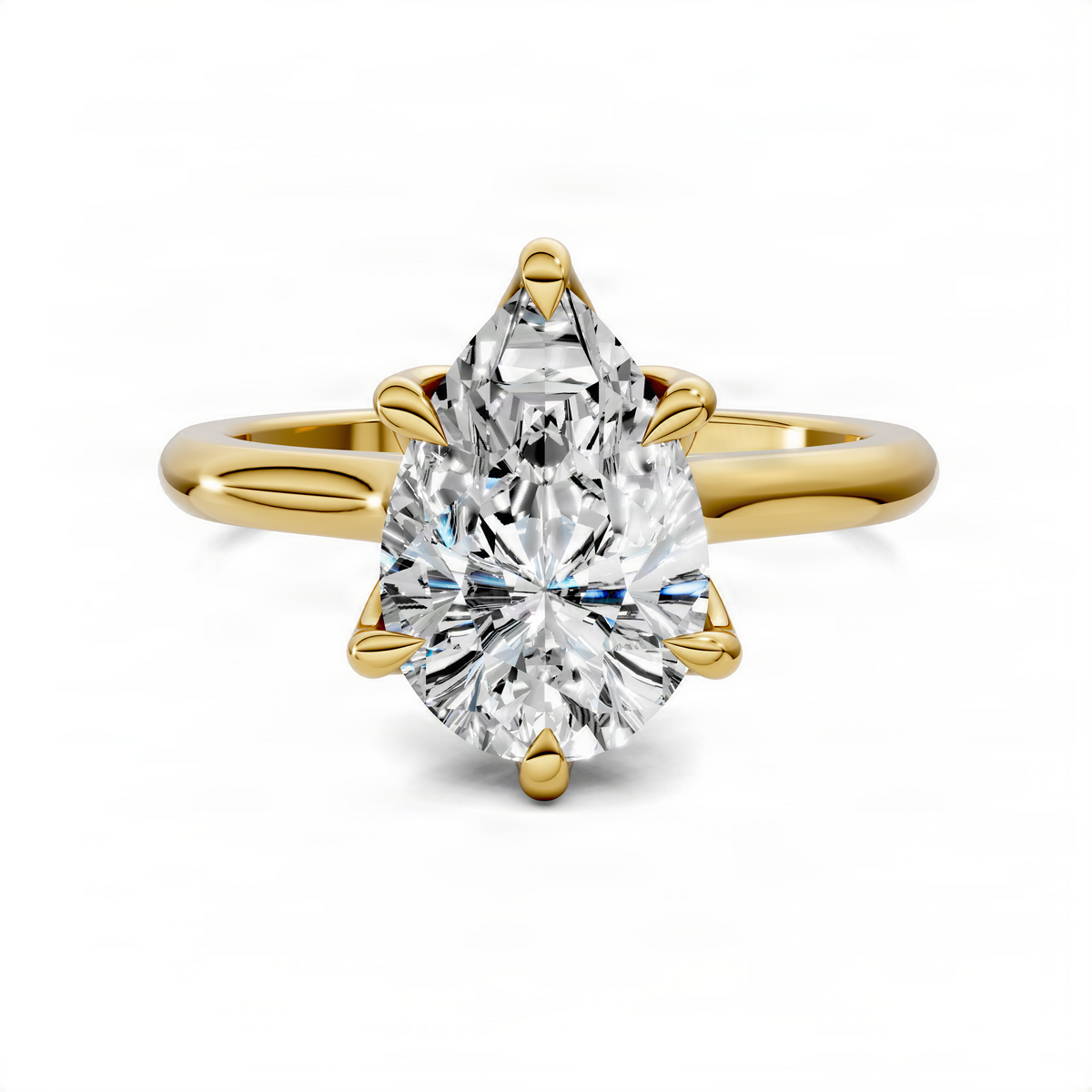 Yellow gold pear solitaire engagement ring with prong-set center stone