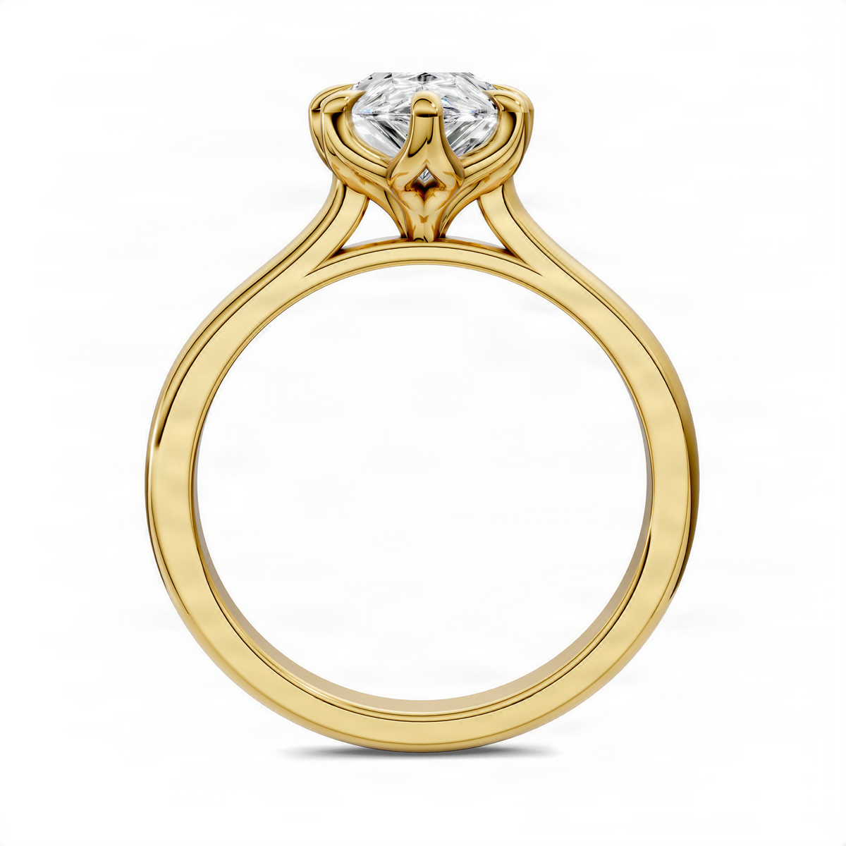 Yellow gold pear solitaire ring head with three-stone halo-like side elements
