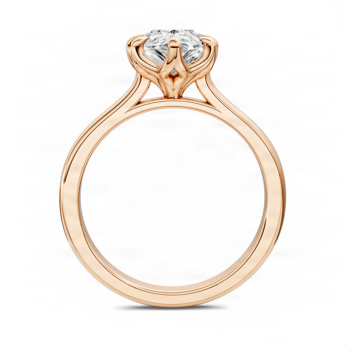 Rose gold pear solitaire engagement ring band and prong-set center stone