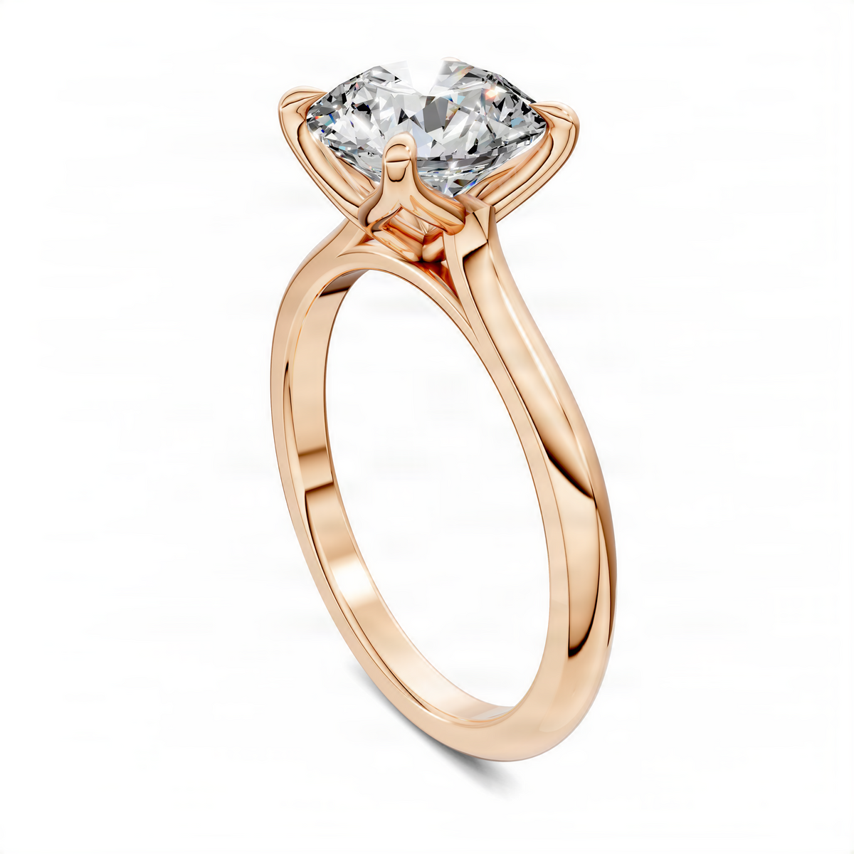 Rose gold round cathedral solitaire ring with clear center stone