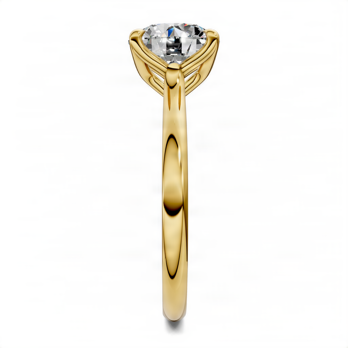 Yellow gold round cathedral solitaire ring with clear center stone
