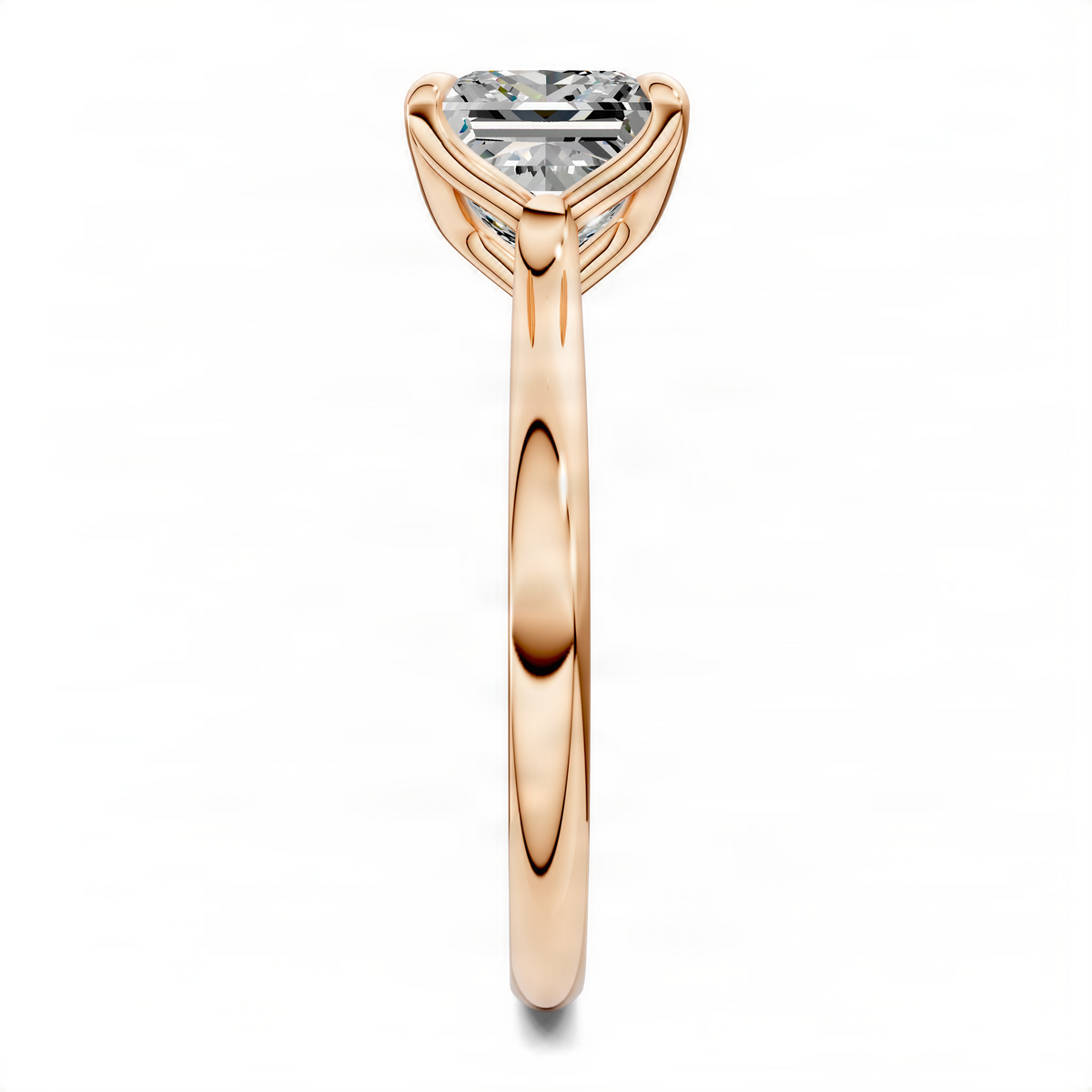 Rose gold cathedral solitaire ring with diamond center stone
