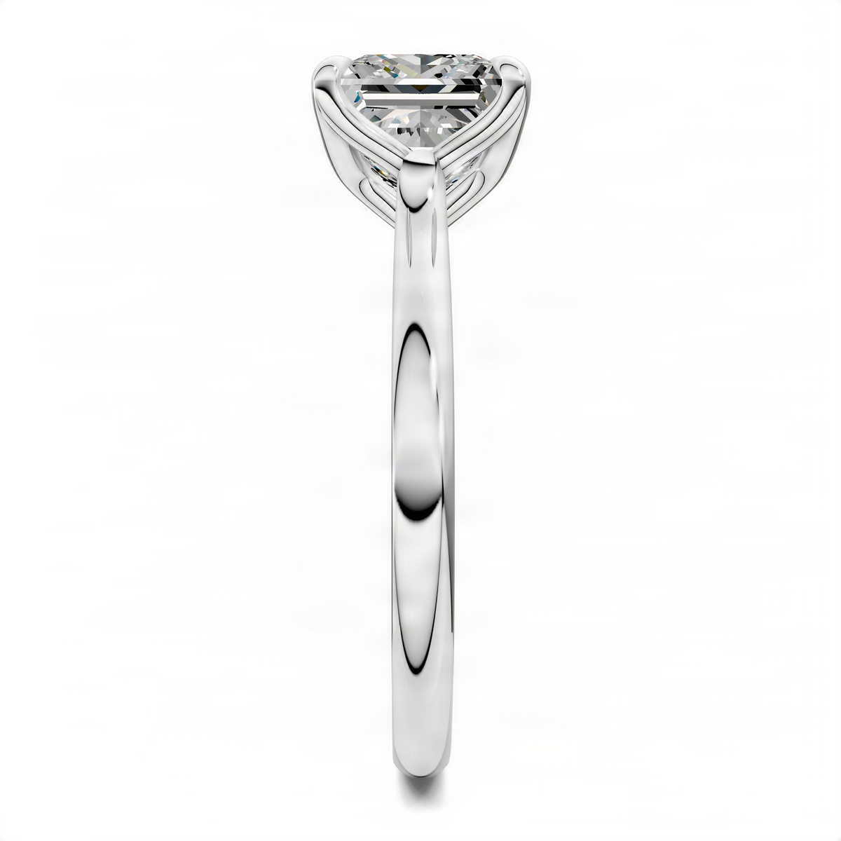White gold cathedral solitaire ring with oval diamond center
