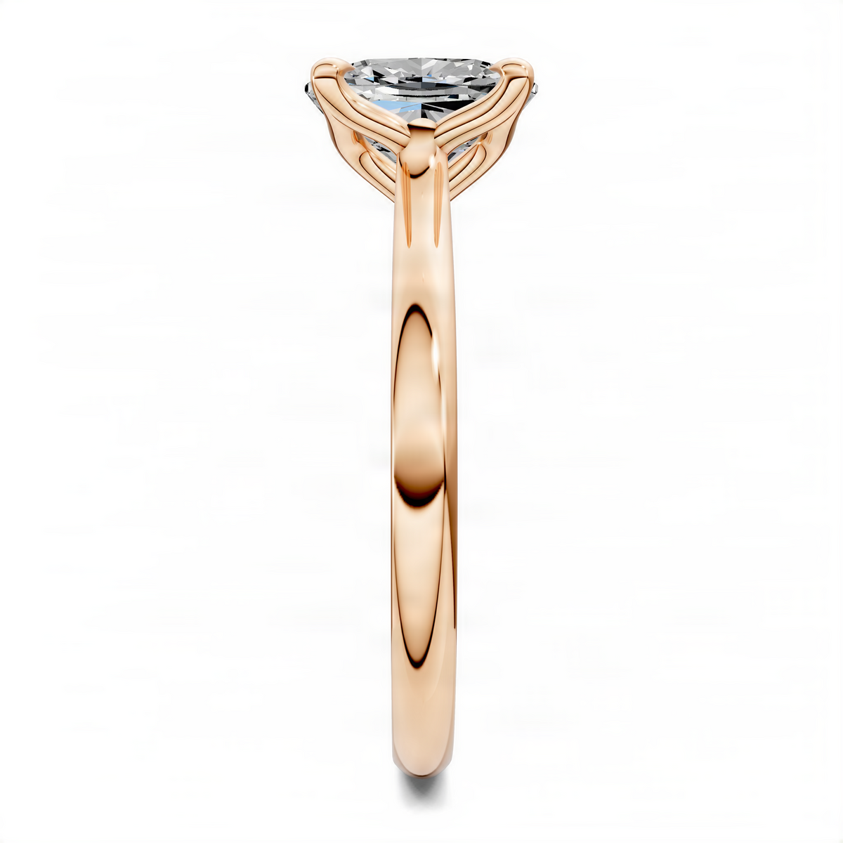 Rose gold cushion solitaire engagement ring, slim band with raised setting