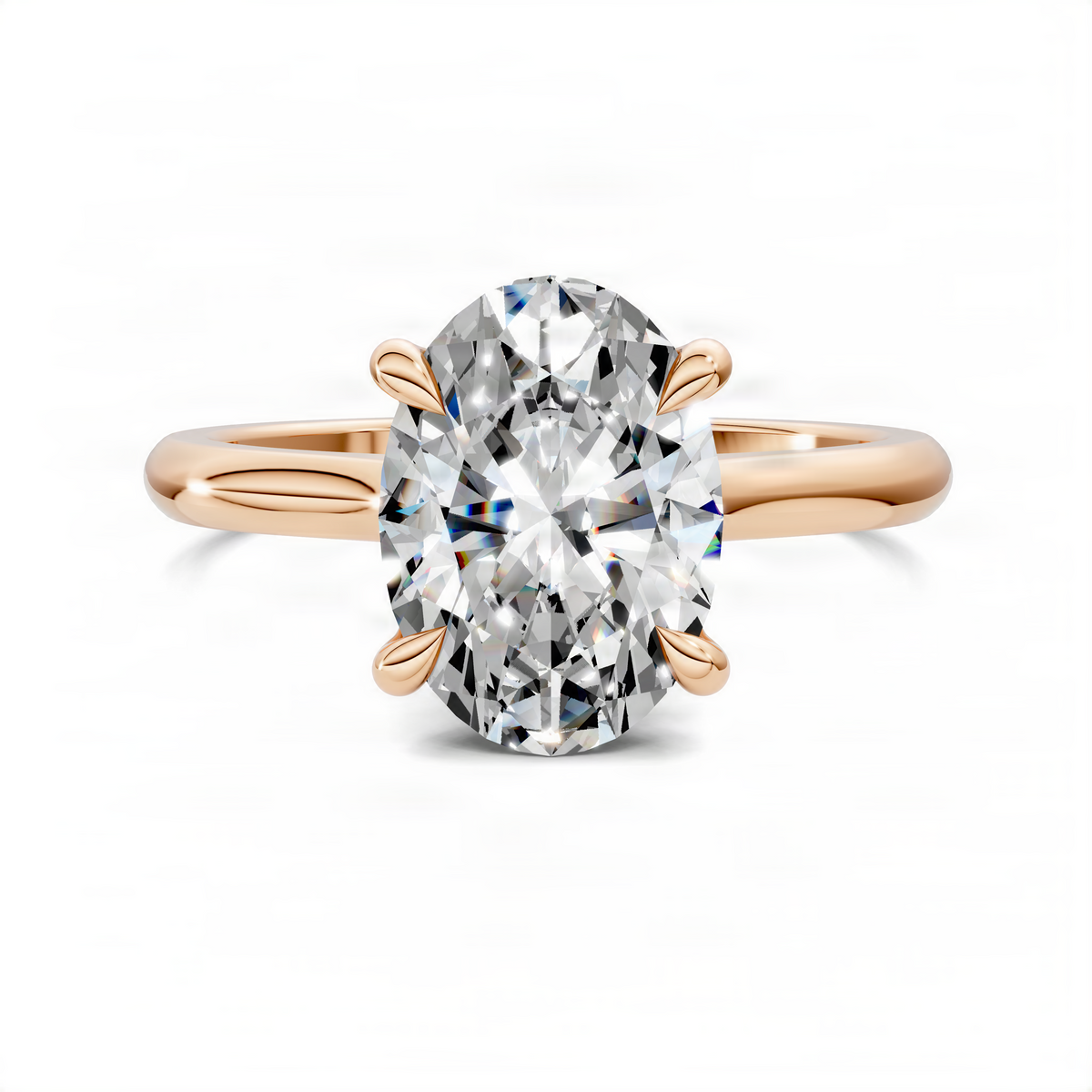 Rose gold oval solitaire ring with prong-set center diamond