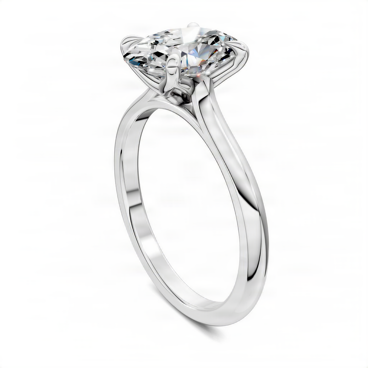Oval solitaire ring in white gold with prong-set center diamond