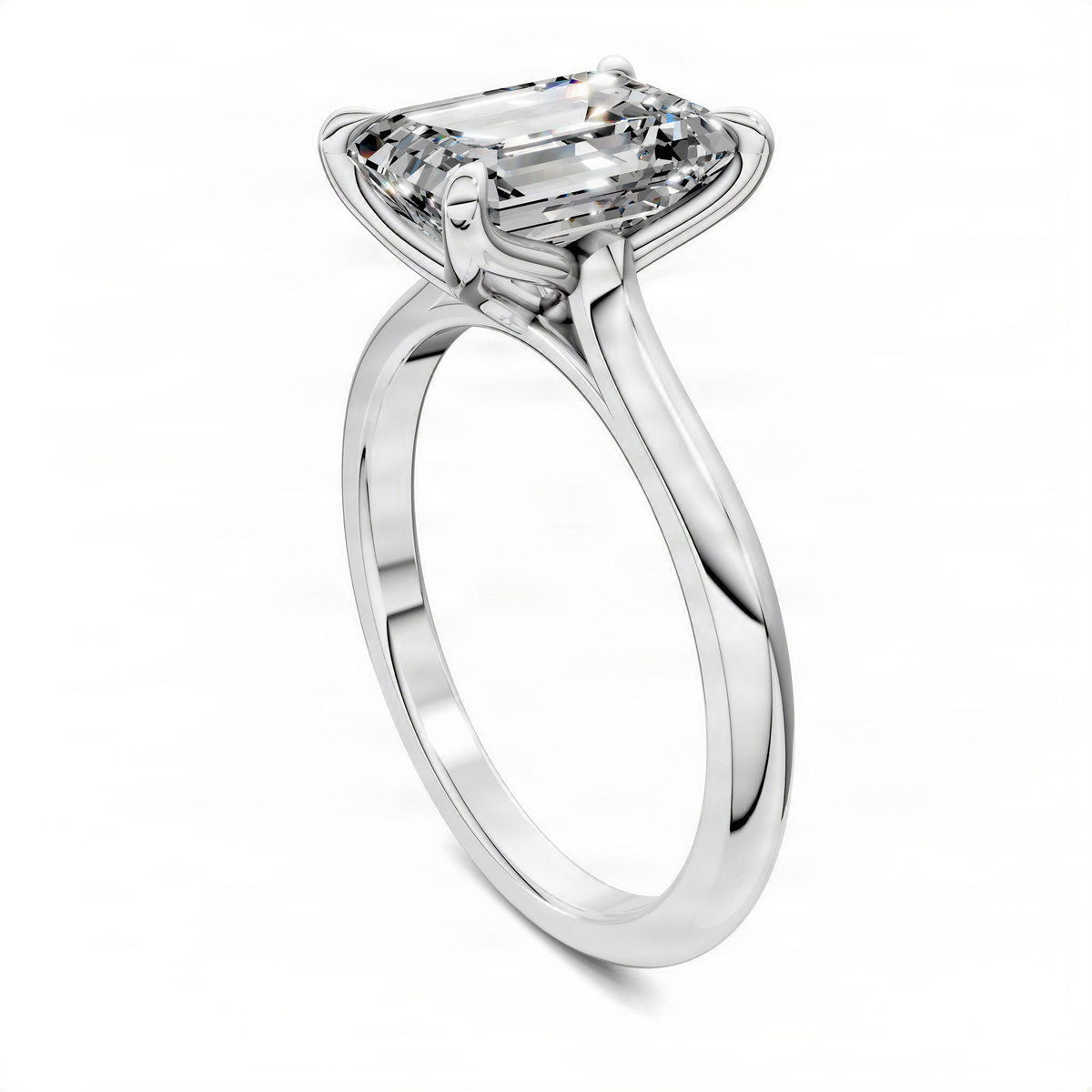 Silver-tone solitaire ring with clear oval center stone and cathedral-style setting