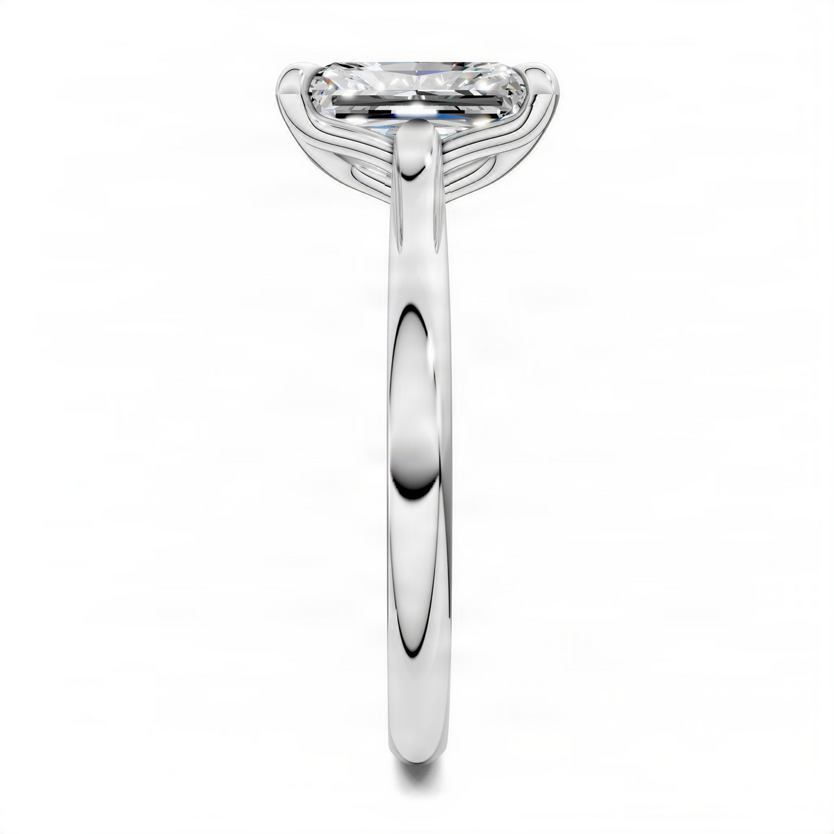 Silver-tone solitaire ring with rectangular prong-set center stone