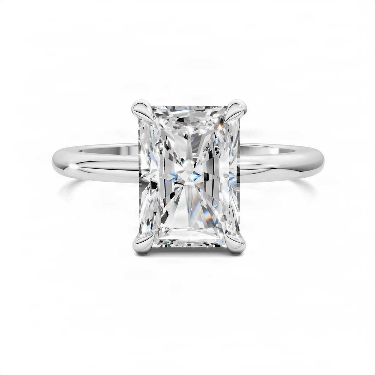 Platinum leaf-accent engagement ring with square center stone and four side diamond details