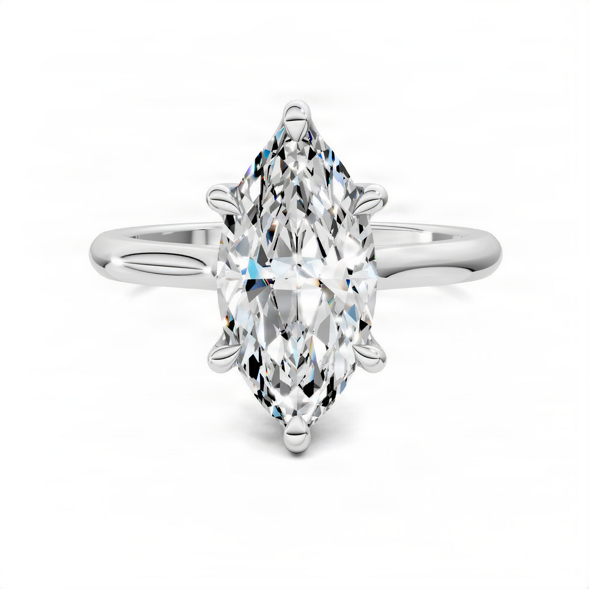 White gold marquise solitaire ring with large clear center stone