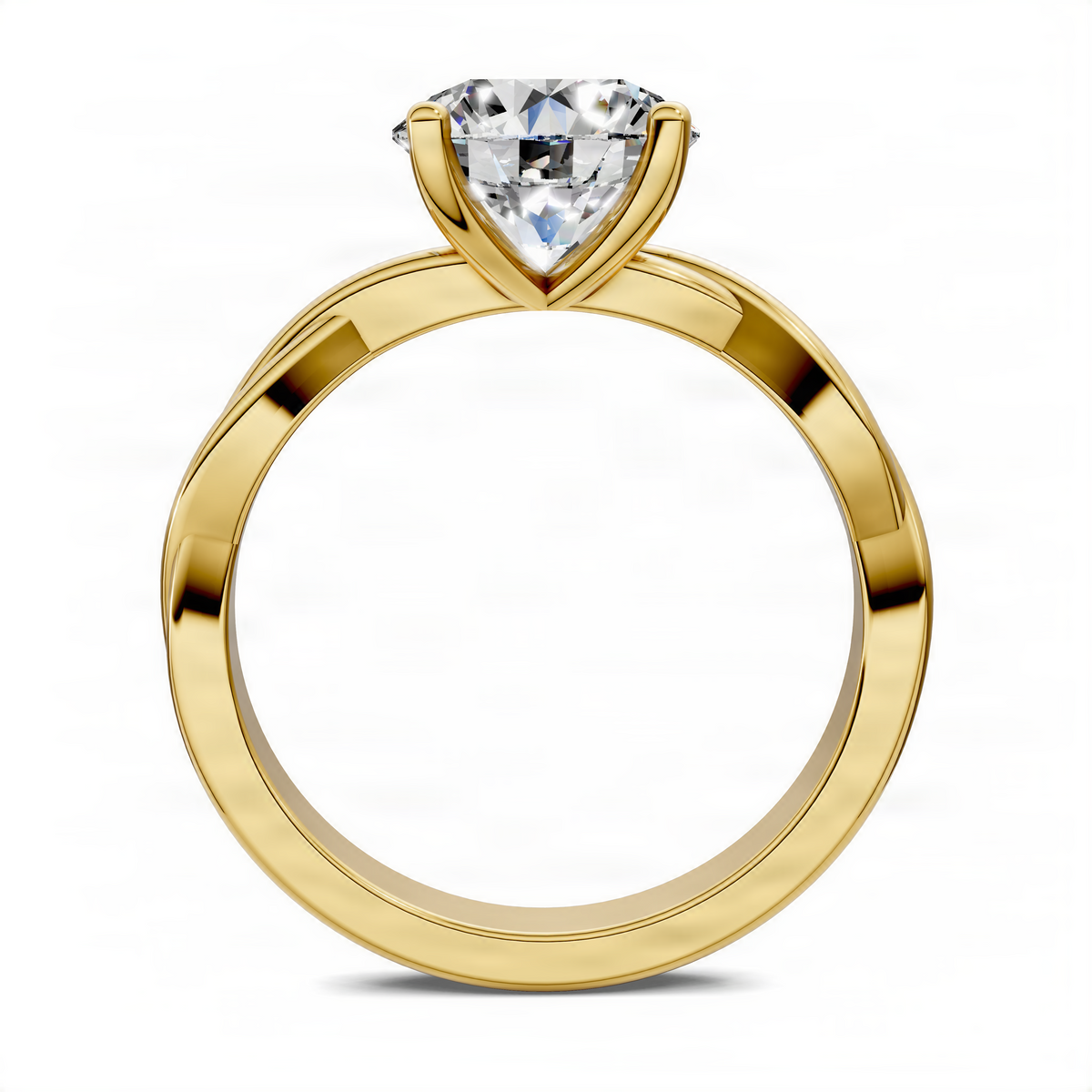 Yellow gold round solitaire ring with raised prongs and round center stone