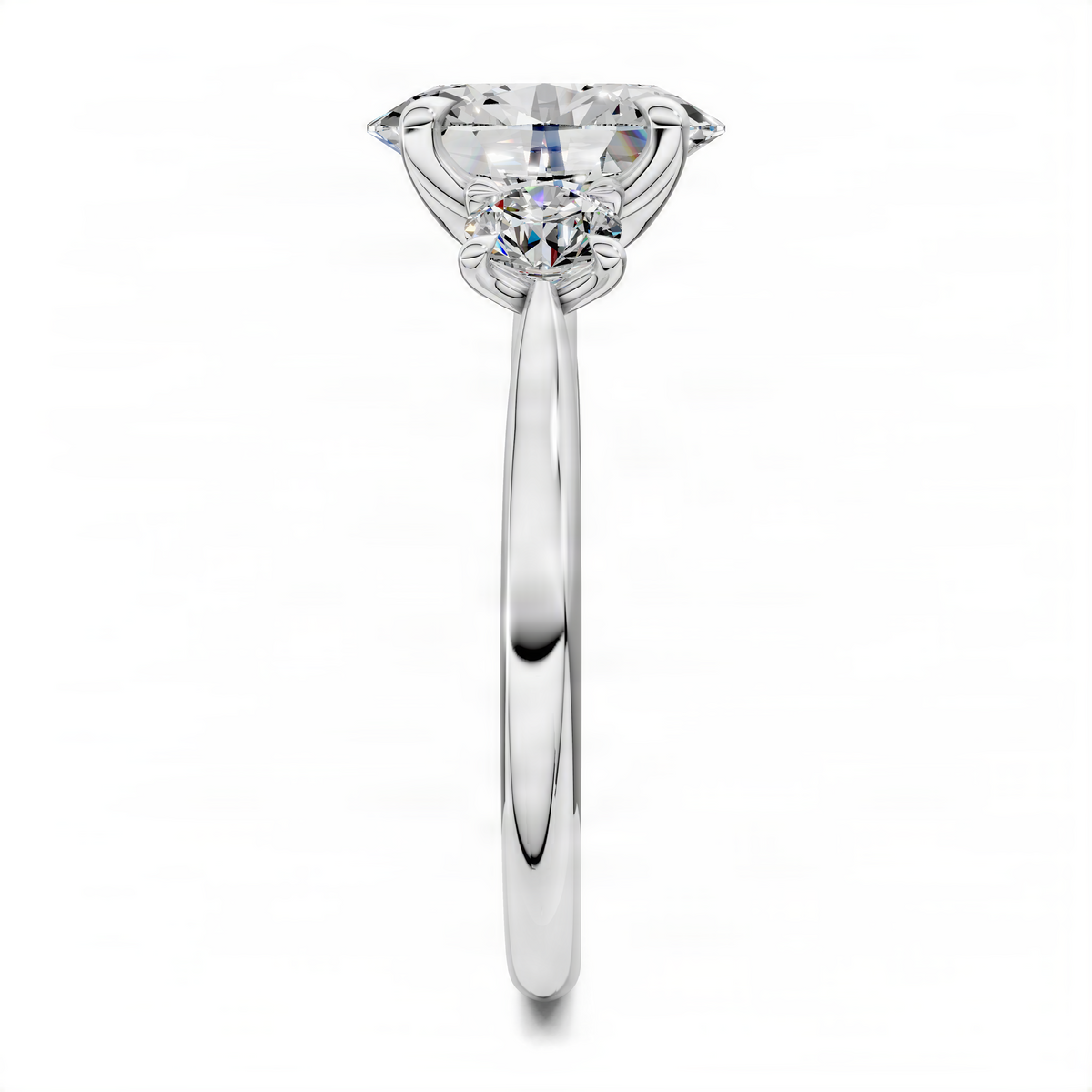White-metal oval center stone ring with split prong setting