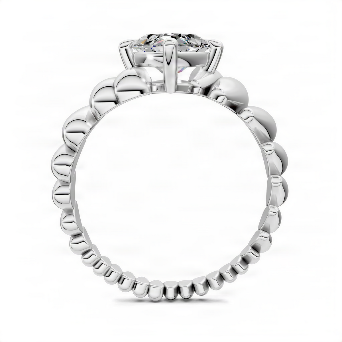 Platinum marquise diamond ring with circular band and faceted center stone bezel