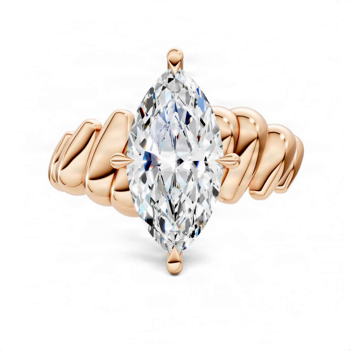 Marquise croissant ring in rose gold with marquise center stone