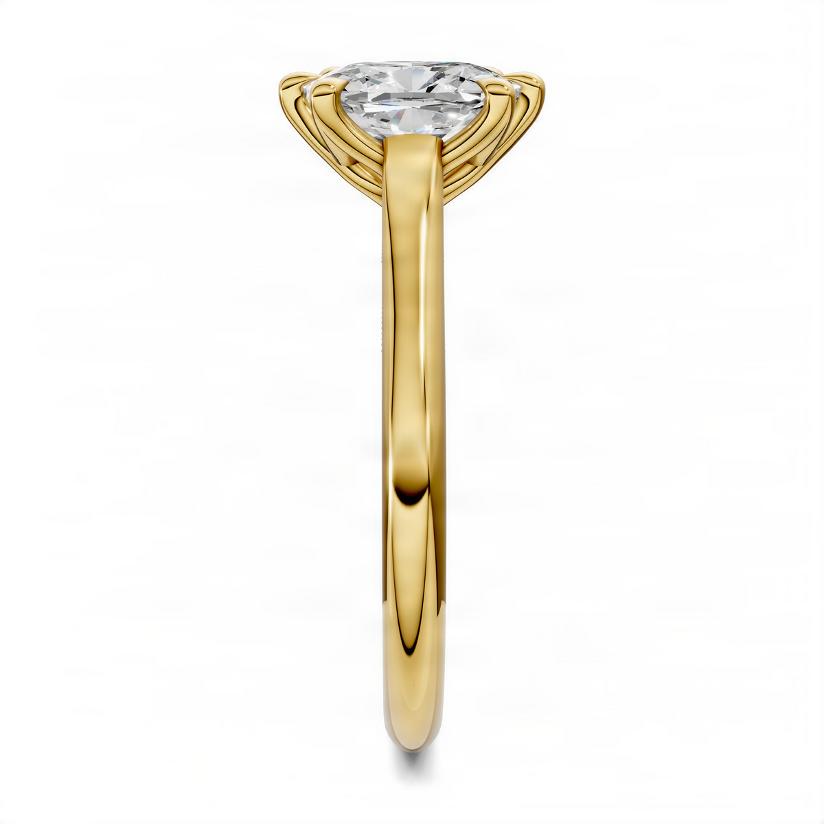 Yellow gold cushion-cut diamond engagement ring with petal prong crown
