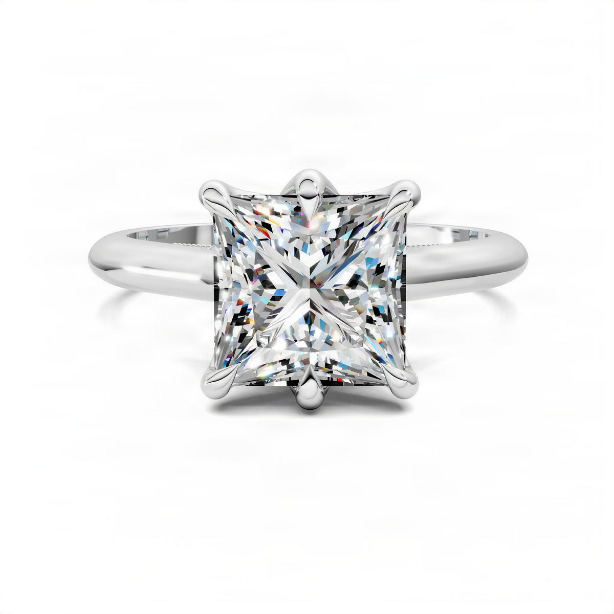 White gold princess petal ring with square-cut clear center stone