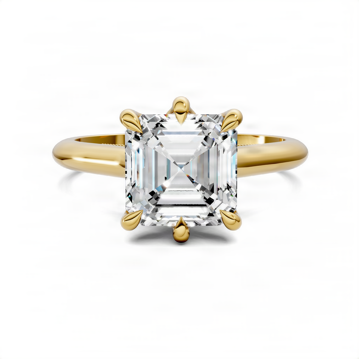 Opes Asscher petal ring in yellow gold, square center stone with four petal prongs