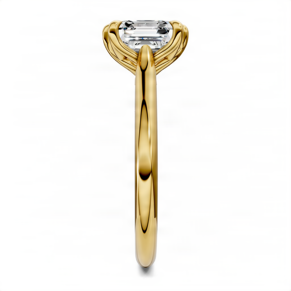 Opes Asscher petal ring in yellow gold, side view with square center stone