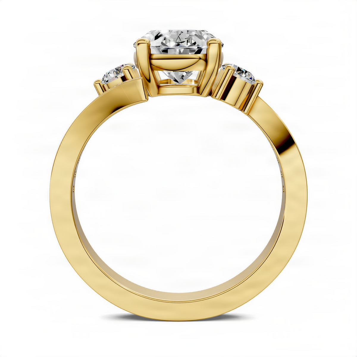 Oval twisted gemstone ring with yellow gold band and prong-set oval center stone