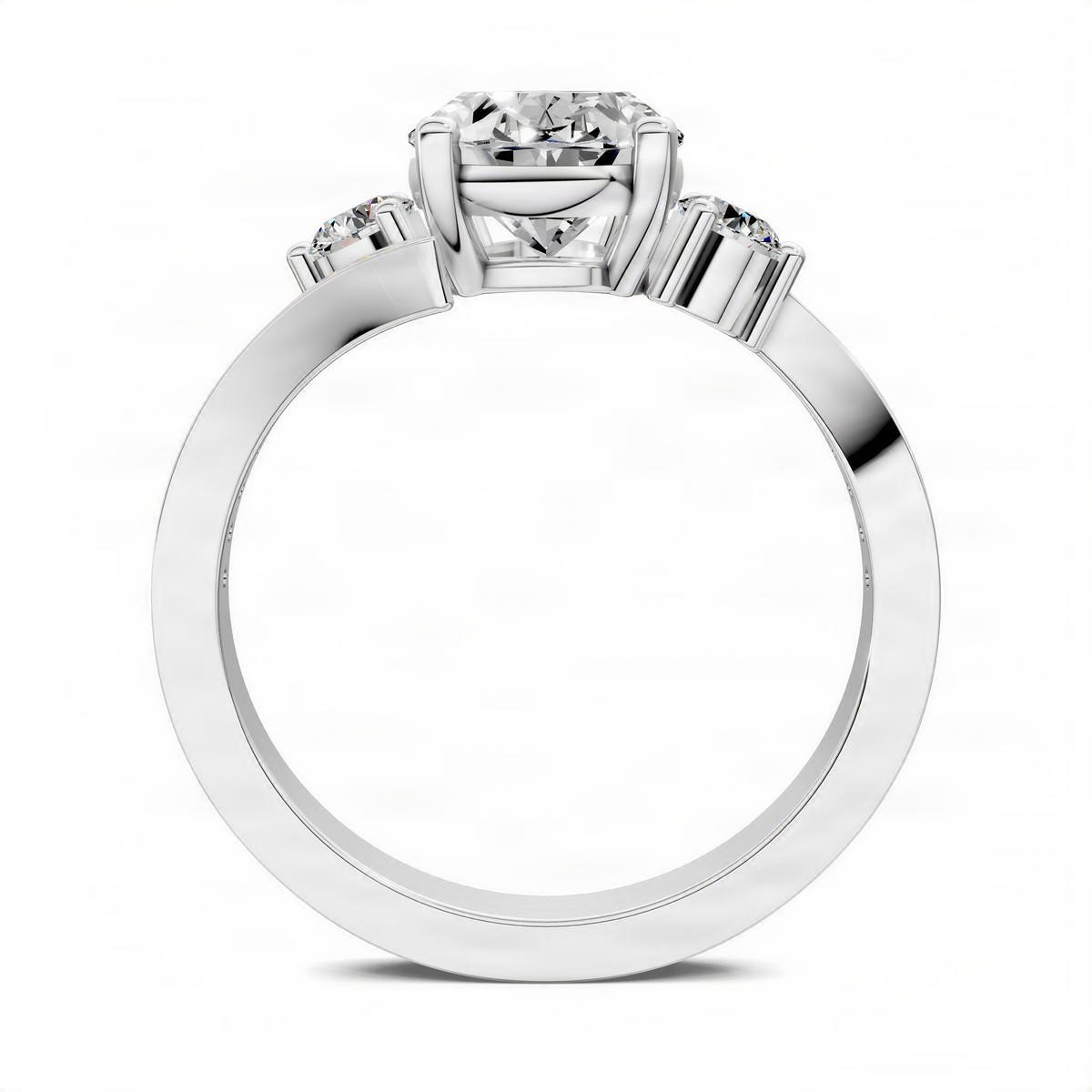 Oval twisted gemstone ring with white gold band and raised square prong setting