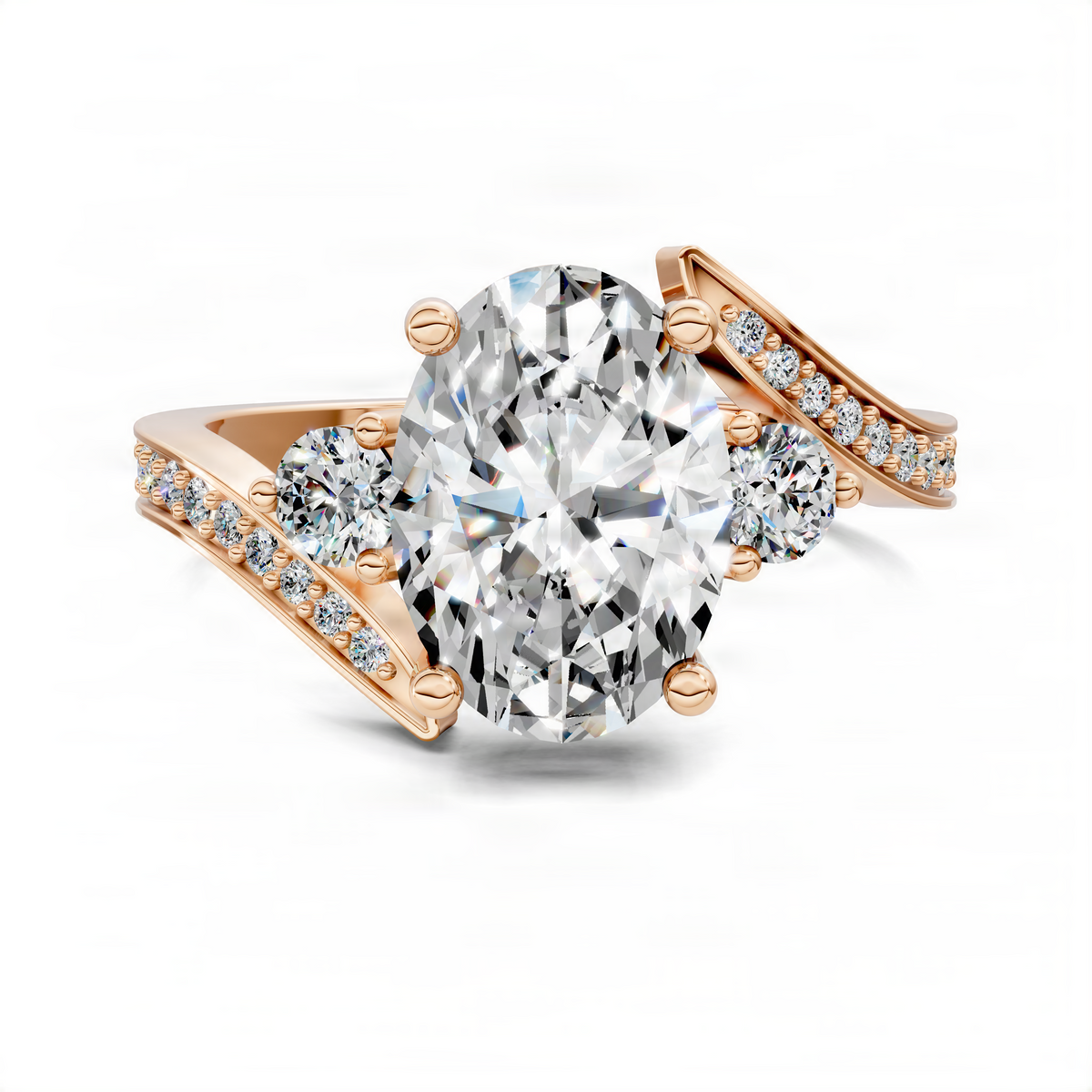 Oval twisted diamond ring in rose gold with pavé accents