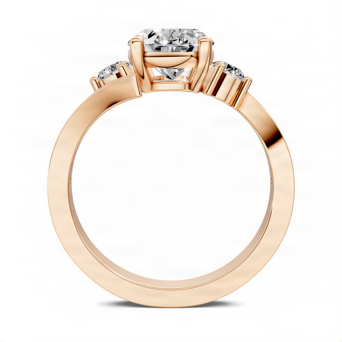 Oval twisted gemstone ring with rose gold band and prong-set oval center stone
