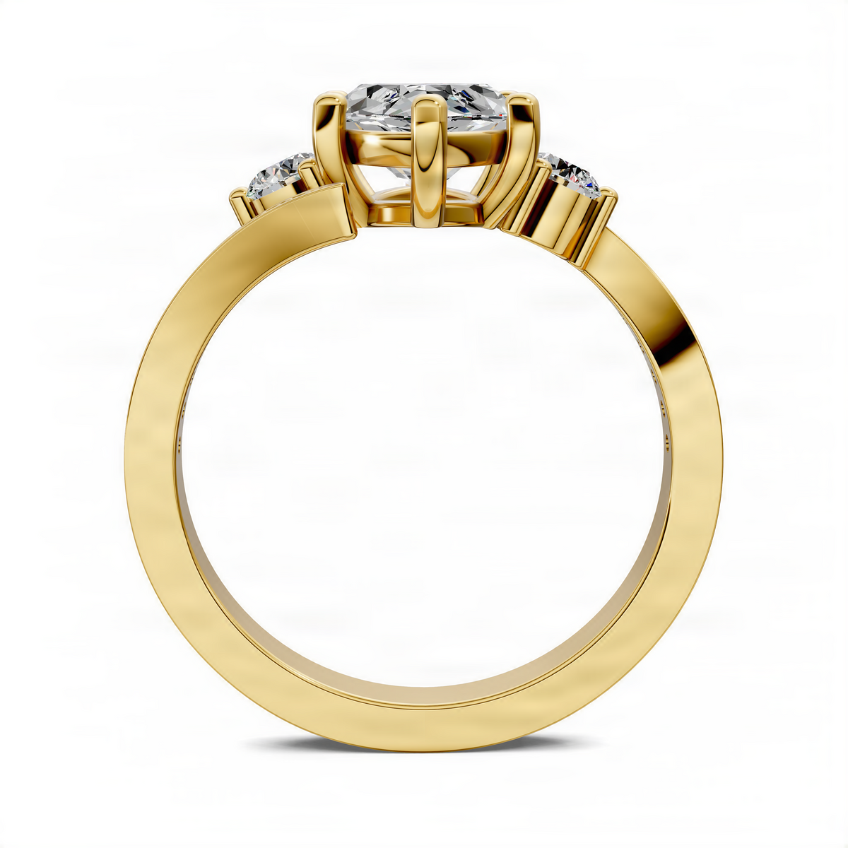 Gold marquise-cut twisted ring with side stones