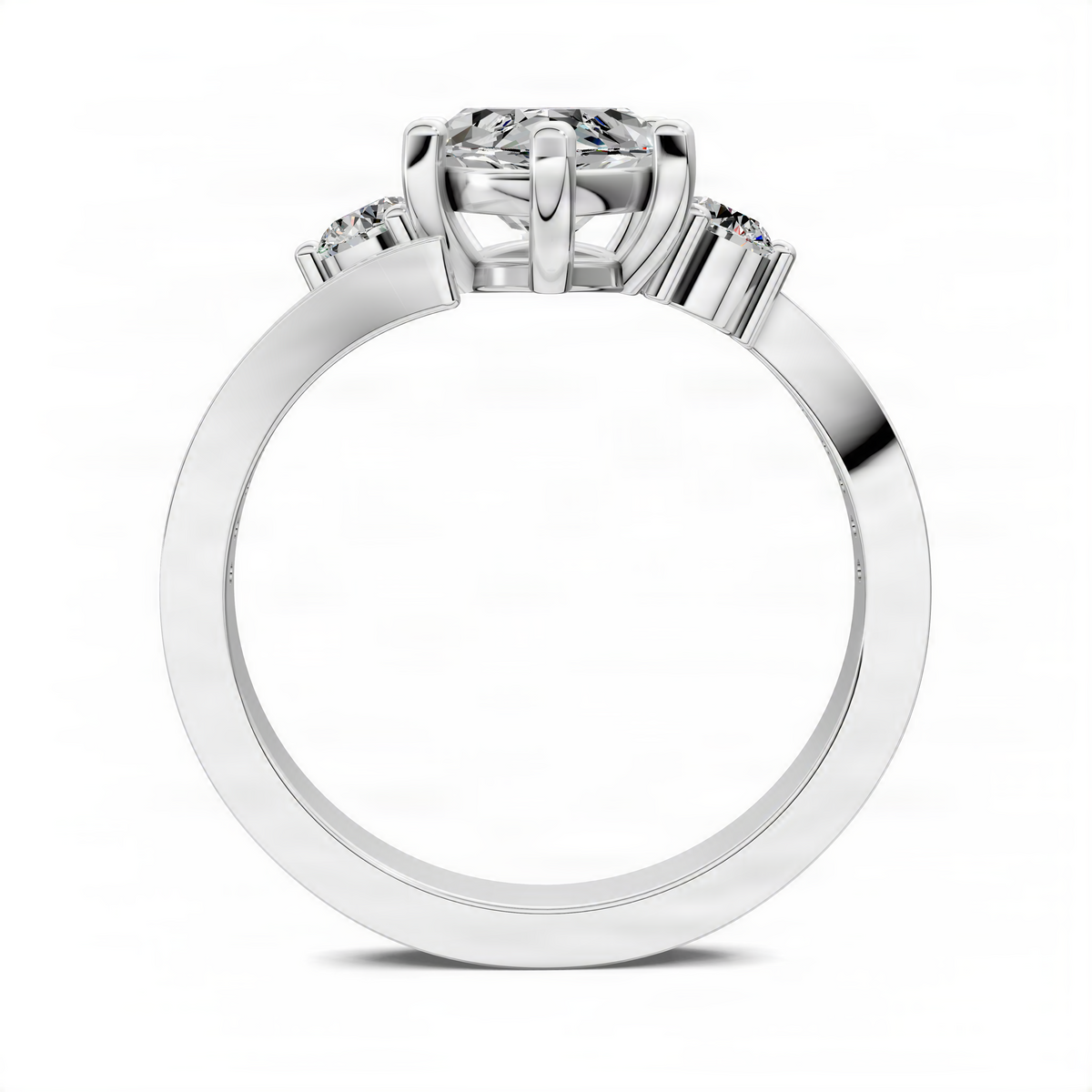 Twisted marquise diamond engagement ring, polished split shank with raised center