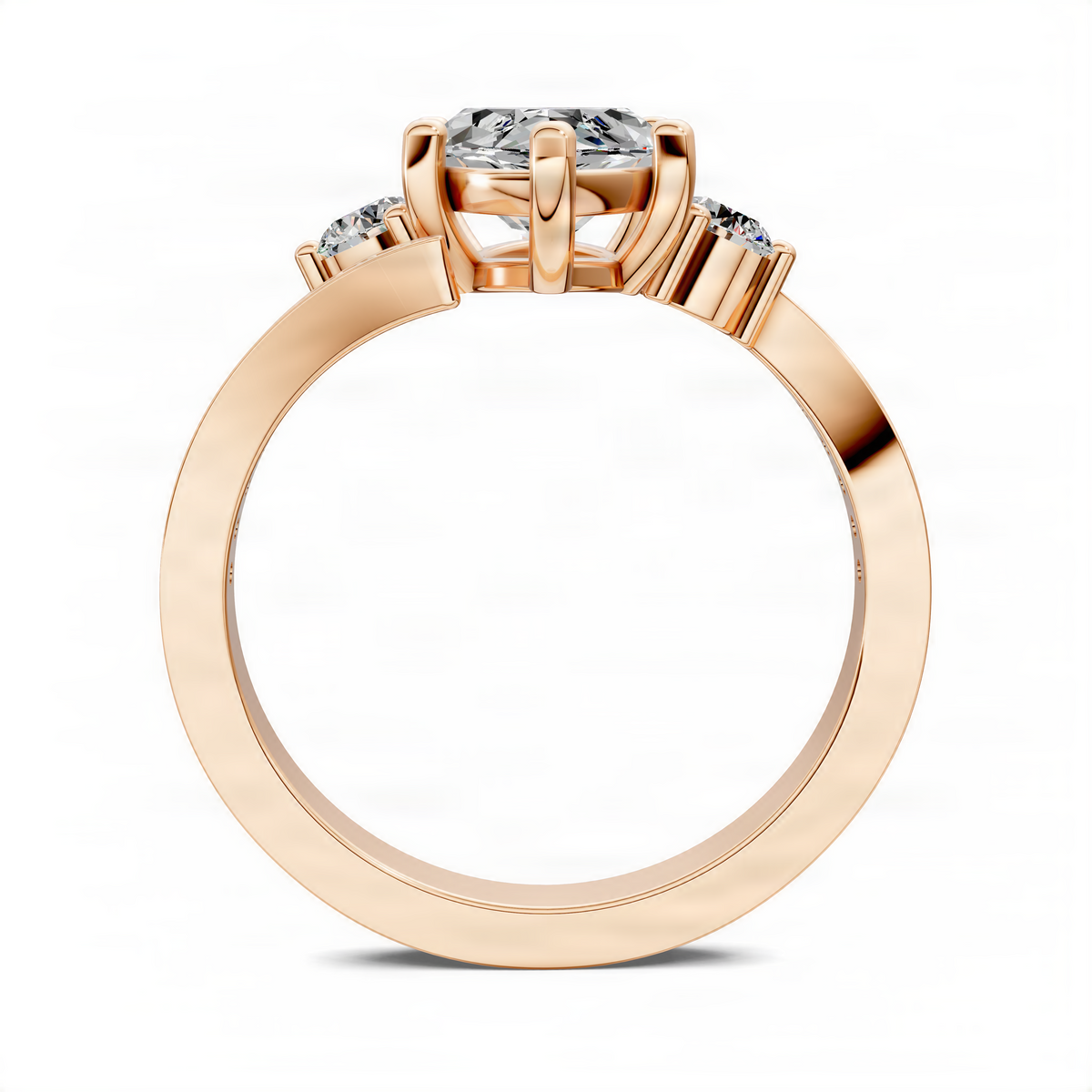 Opes marquise twisted ring in yellow gold with side stones, side view