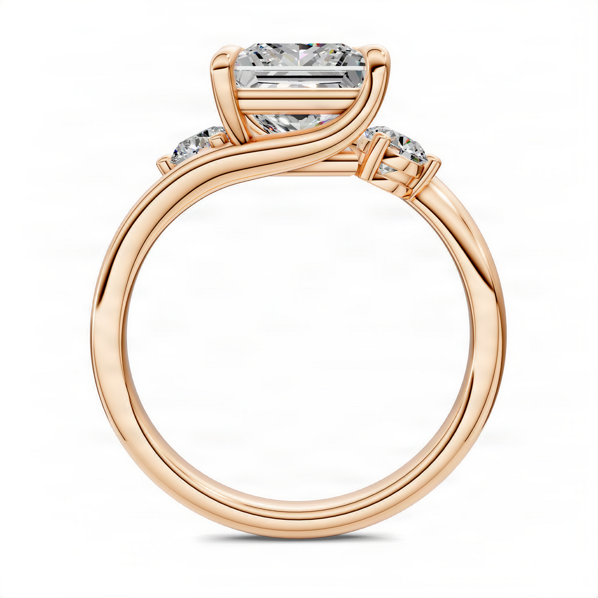 Opes Princess bypass three-stone ring in rose gold with square center stone
