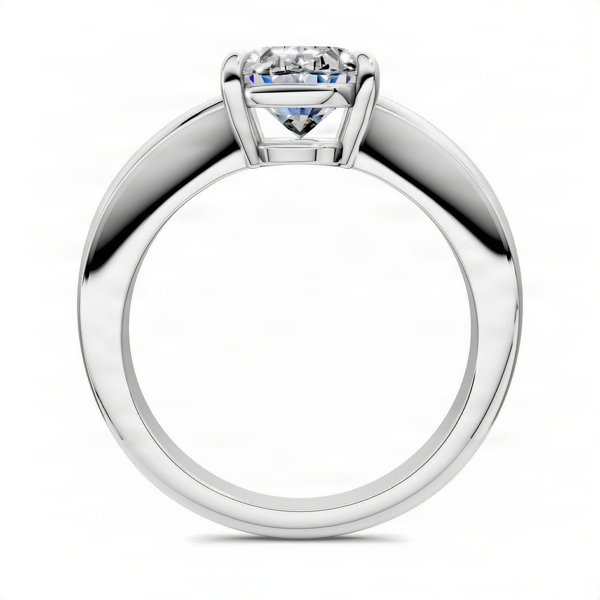 Oval solitaire ring in white metal with oval diamond and four-prong basket