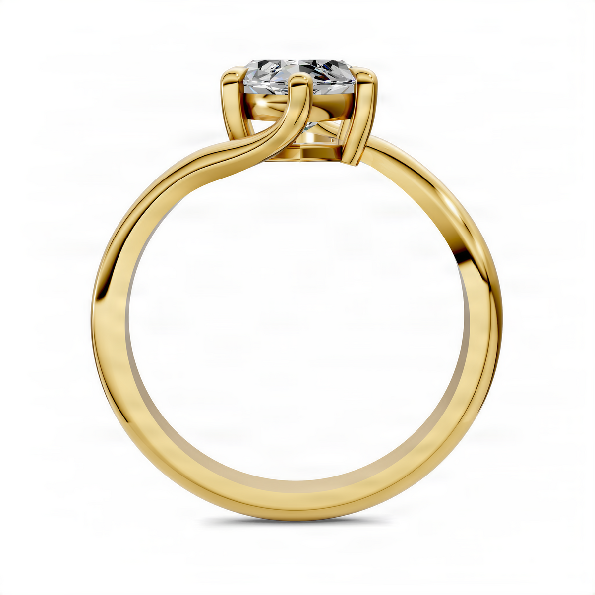 Marquise bypass solitaire ring in yellow gold with prong-set marquise stone