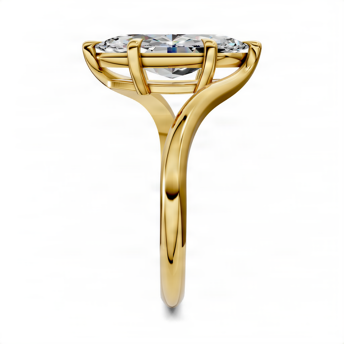 Marquise bypass solitaire ring in yellow gold with marquise center stone