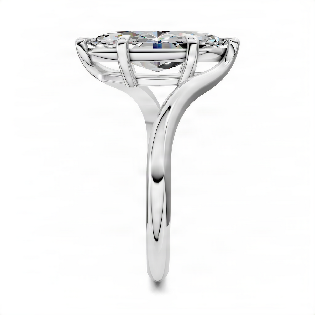 Marquise bypass solitaire ring in white gold with marquise center gemstone