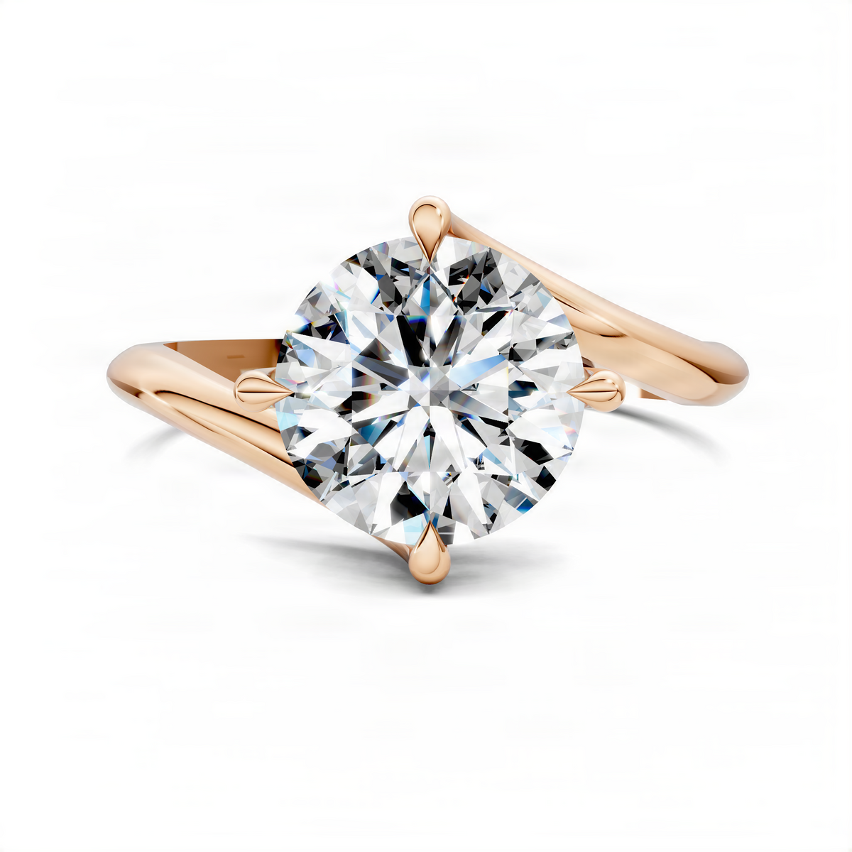 Rose gold round bypass solitaire ring with large round diamond center