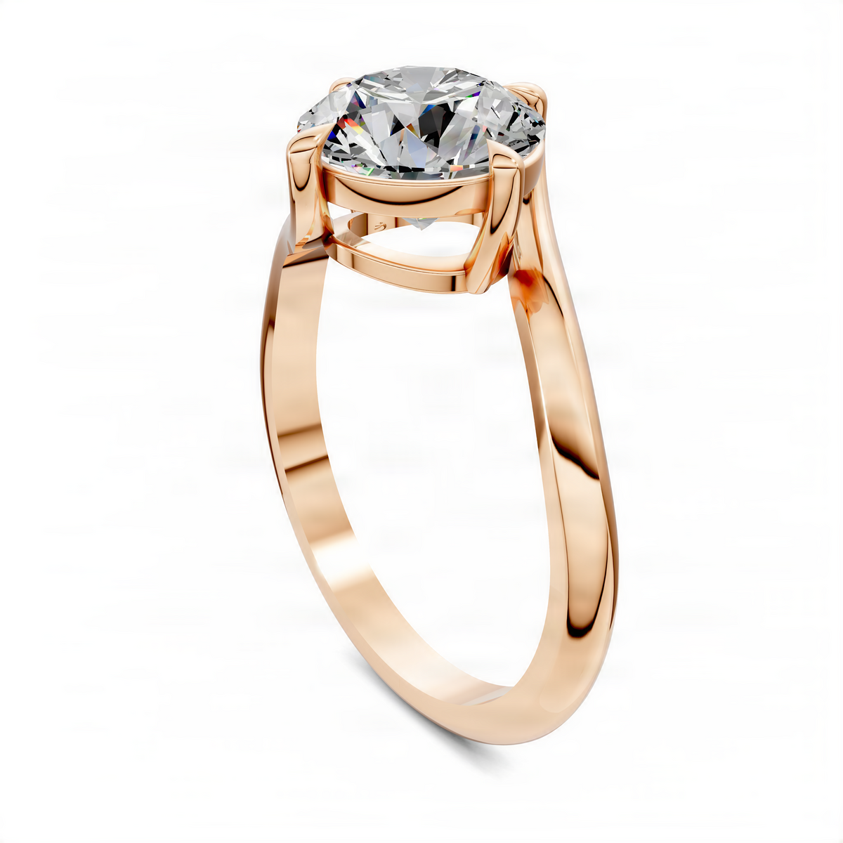 Rose gold round bypass solitaire ring with prong-set round diamond center