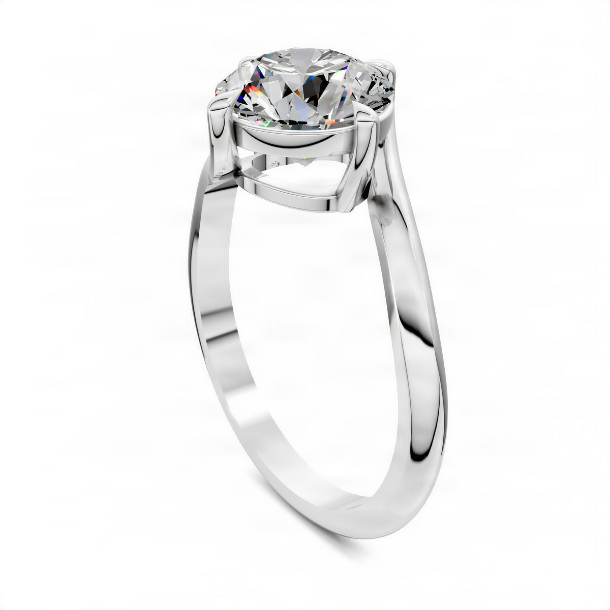White gold round bypass solitaire ring with prong-set round diamond center