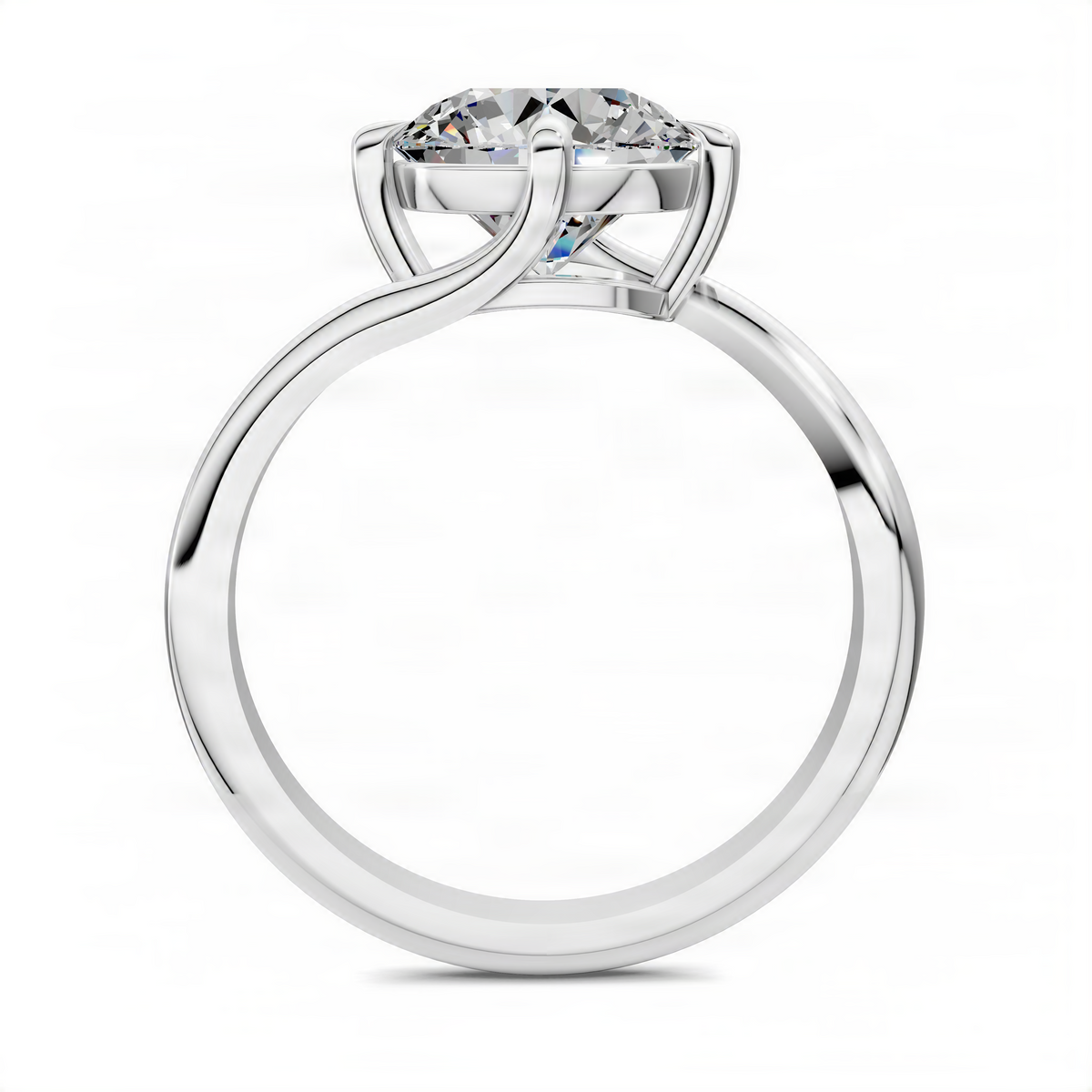 Platinum round bypass solitaire ring with round diamond center and prongs