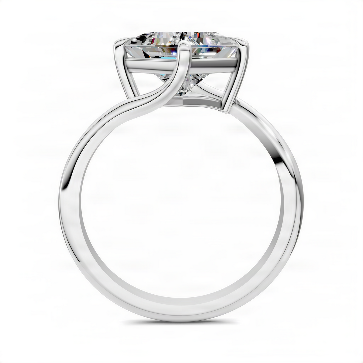 White gold bypass solitaire ring, square prong-set center stone on open band