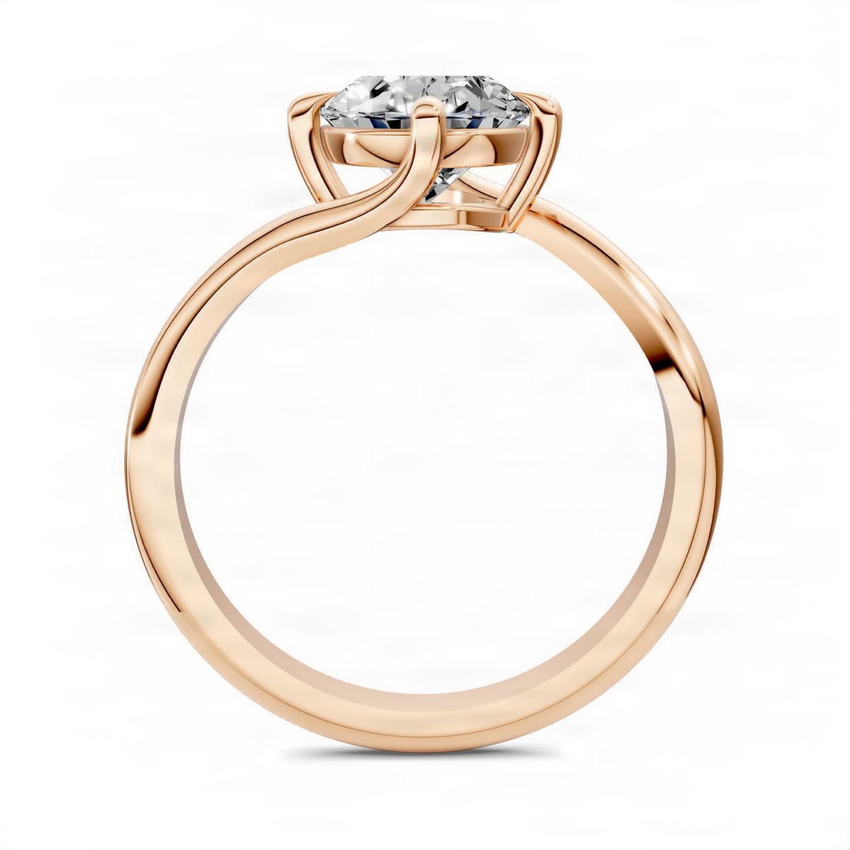 Oval bypass solitaire ring in rose gold with oval diamond-like center stone