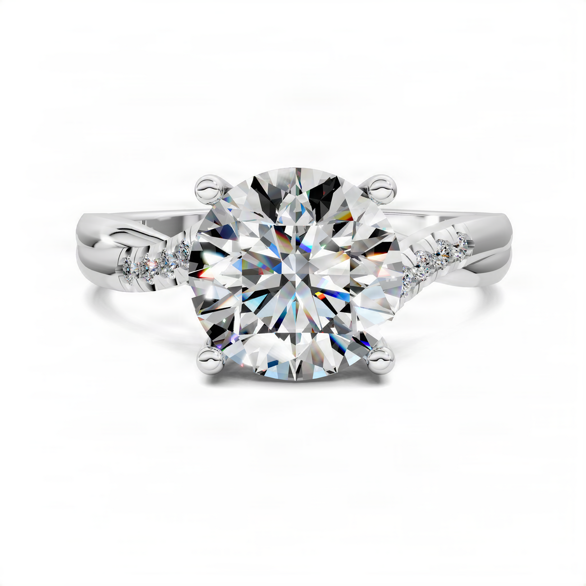 Opes round twisted pavé ring with round center stone in white metal