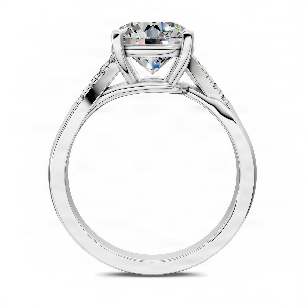 Twisted pavé ring with round center stone, side profile