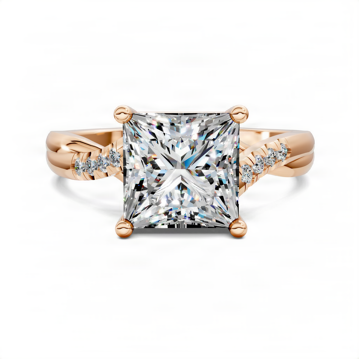 Opes princess-cut twisted pavé ring in rose gold with square center stone