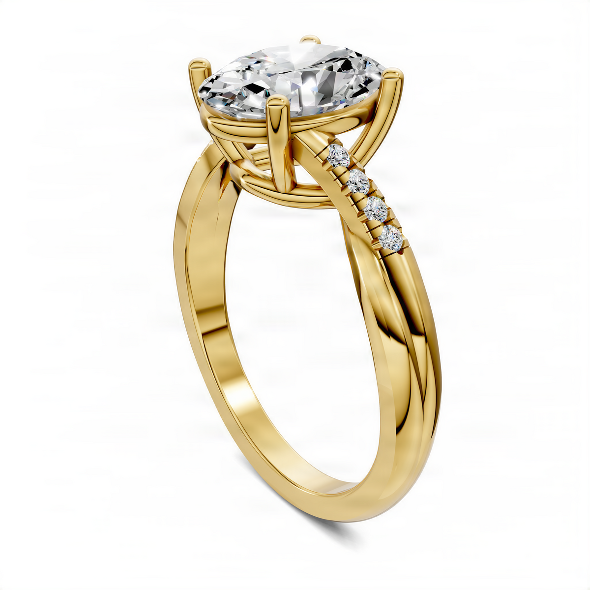 Oval twisted pavé ring in yellow gold with oval center stone