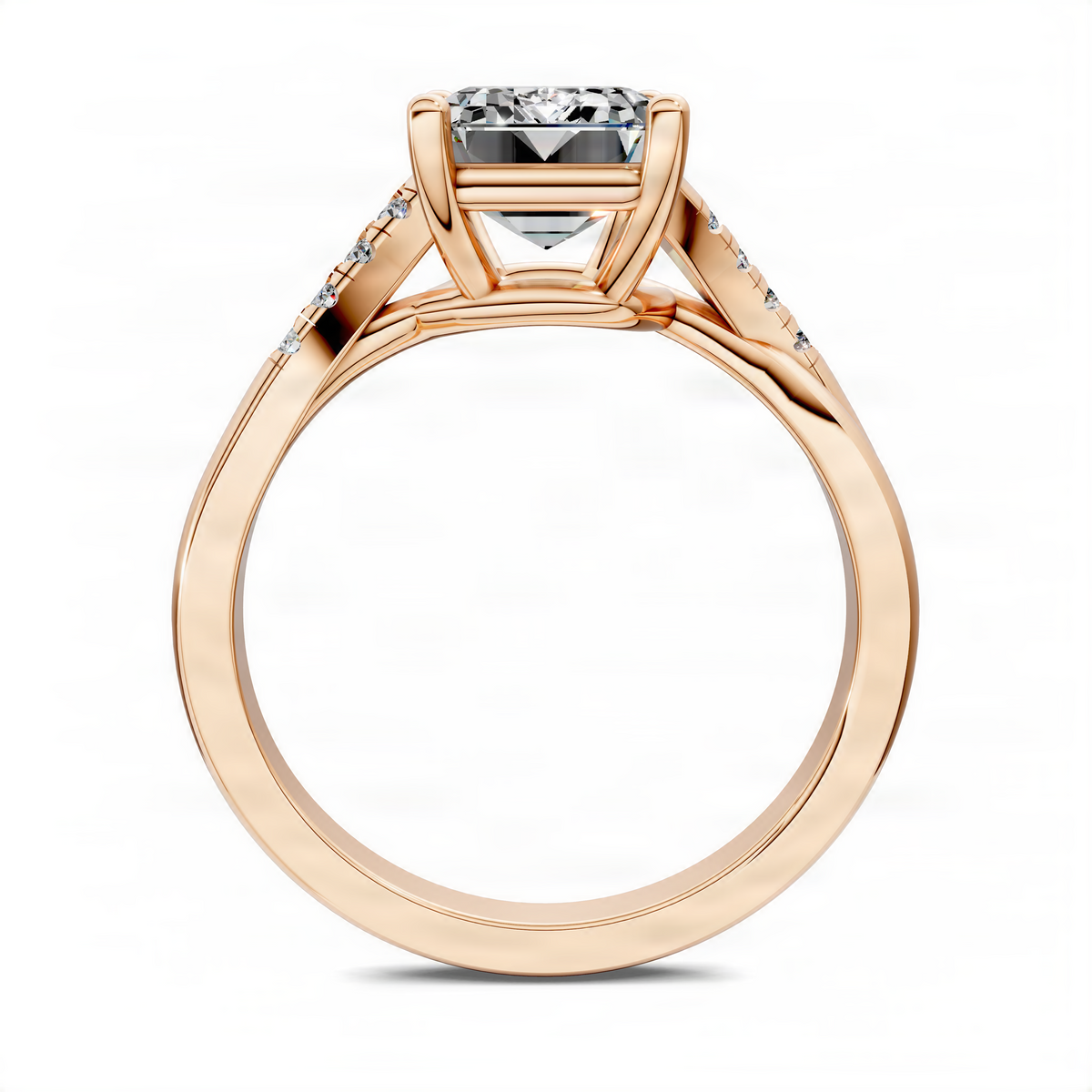 Opes emerald-cut pavé ring in rose gold, side view